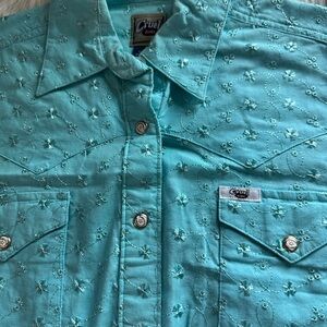 Cruel Girl Turquoise Embroidered Western Shirt